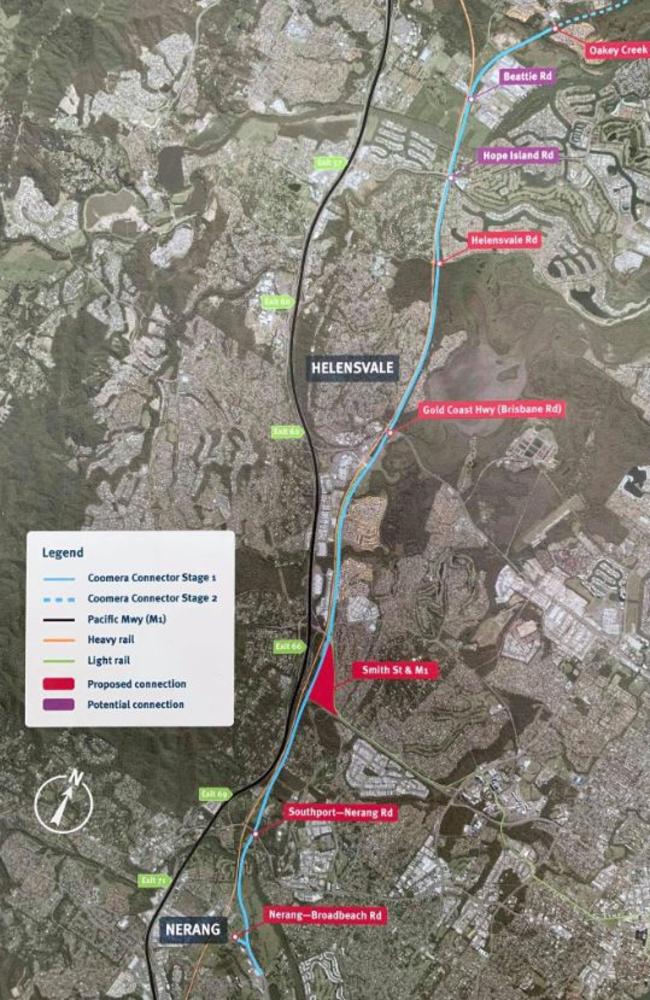 New mapping released for the Coomera Connector showing the first stage from Nerang to Coomera.