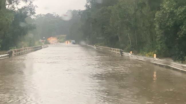 Dangerous flood waters emanating from the Manning River have caused road closures and major delays between Port Macquarie and Taree. Picture: News Corp