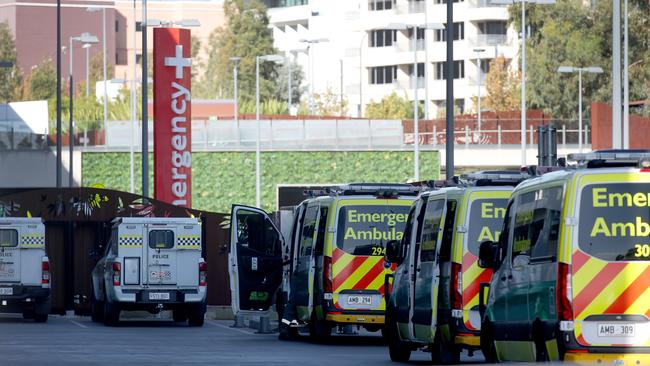 Police and Ambulances at the Royal Adelaide Hospital, which had the worst rates of “Code Black” incidents. Picture: NCA NewsWire / Kelly Barnes