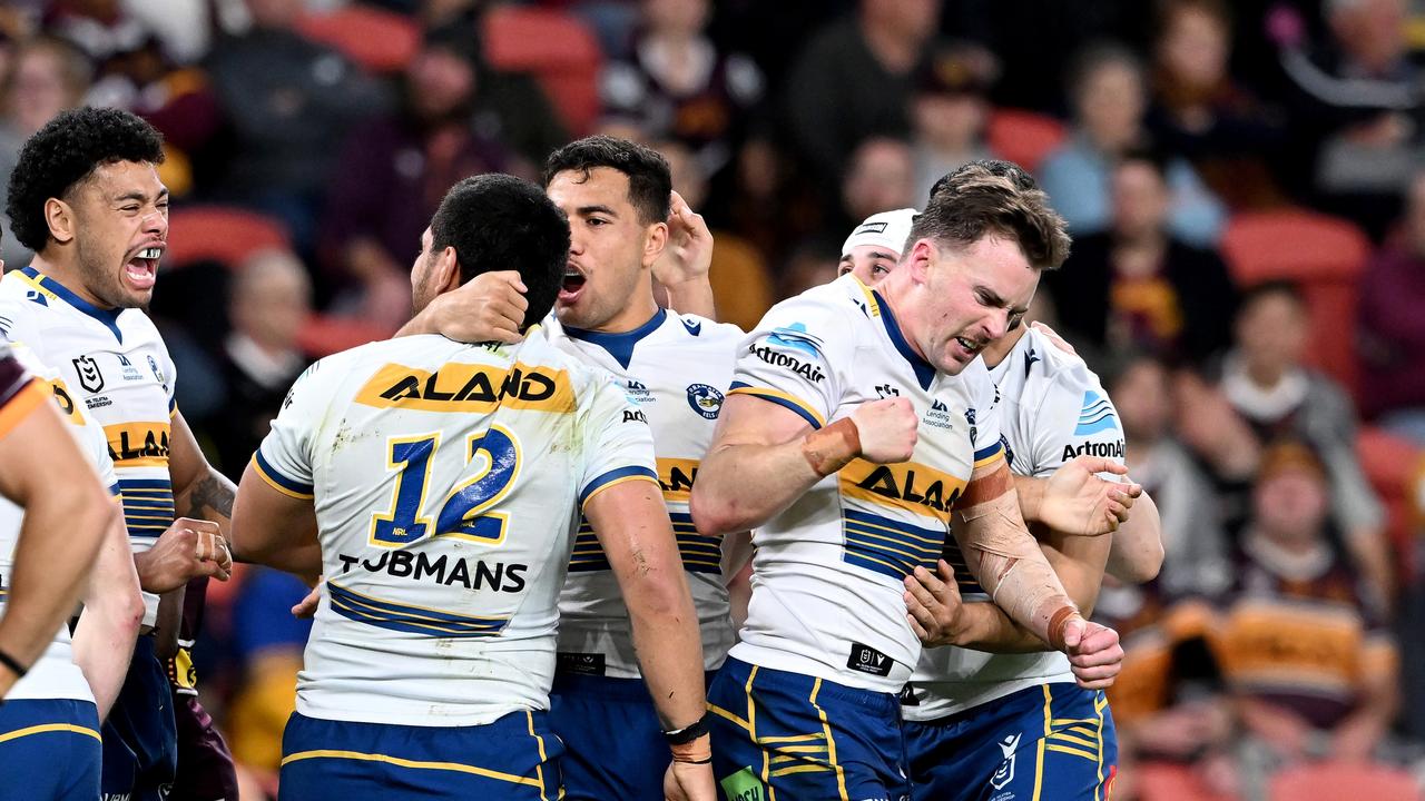 The Eels were in cruise control, with Clint Gutherson scoring a double as Parramatta piled on 53 points. Picture: Getty Images.