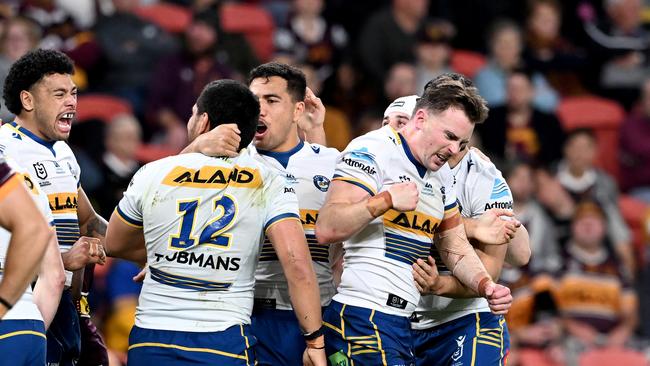 The Eels were in cruise control, with Clint Gutherson scoring a double as Parramatta piled on 53 points. Picture: Getty Images.