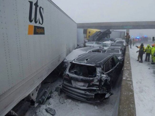 The aftermath of a massive accident in Ohio as snow storms created havoc across the US. Picture: Twitter