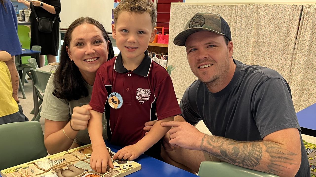 Hamish Sanderson, with Sarah and Matt Sanderson. Taabinga State School on January 28, 2025.