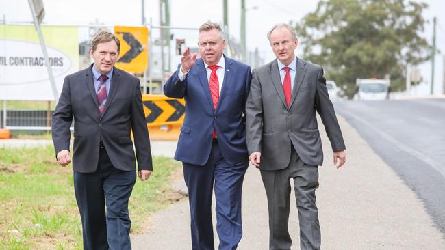 Blacktown Mayor Stephen Bali, Planning Minister Anthony Roberts and Riverstone MP Kevin Conolly