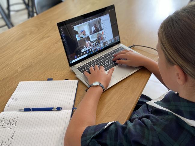 Seymour College Year 6 student Skye working at home on day one of remotelearning platform Seymour@Home. The COVID-19 coronavirus has pushed theschool to conduct all lessons online until the end of Term 1. 24 March2020. Picture supplied by Seymour College.