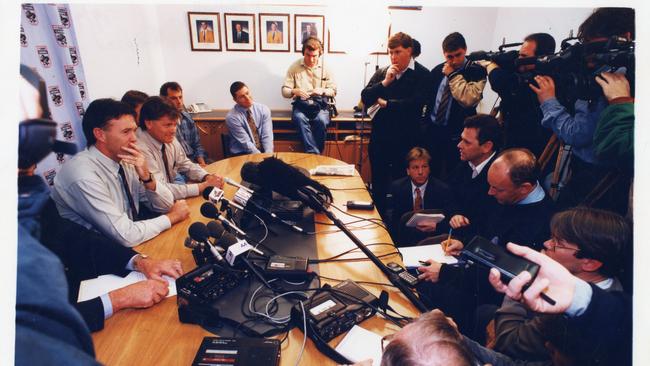 Shaw fronting the Adelaide press. Picture: Ray Titus