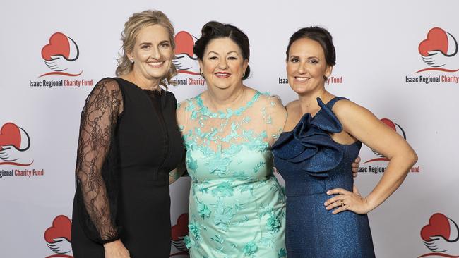 Tricia Hughes, Mayor Anne Baker and Nicole Money at the 2021 Mayor's Charity Ball, Moranbah.