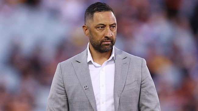 SYDNEY, AUSTRALIA - SEPTEMBER 06: Coach of the Tigers Benji Marshall looks on  prior to the round 27 NRL match between Wests Tigers and Parramatta Eels at Campbelltown Stadium, on September 06, 2024, in Sydney, Australia. (Photo by Jeremy Ng/Getty Images)