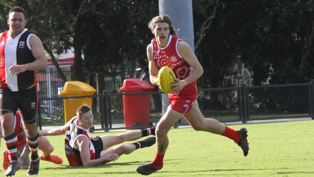 FIRST GAME: Sam Coates has a whirlwind 72 hours which saw him arrive from Victoria, attend one training session then pull on the jumper to help his new team defeat Sawtell Toormina Saints by 110 points. Photo: Alison Paterson