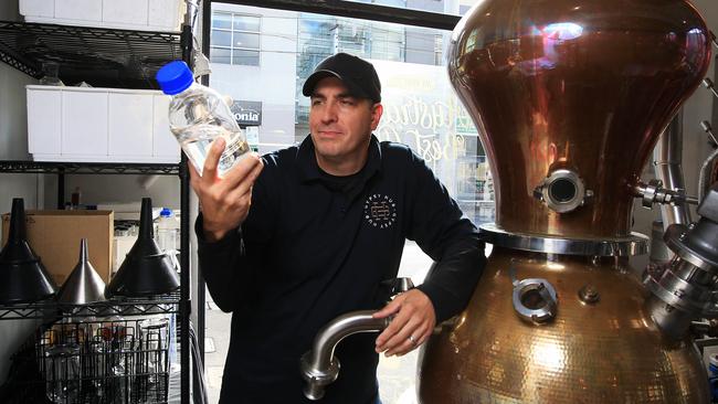 Gypsy Hub distiller Paul Baggio is now producing extra alcohol to be made into hand sanitiser. Picture: Aaron Francis