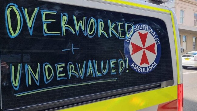 Paramedics around NSW chalking vehicles to support the March 21 – 22 industrial action organised by Australian Paramedics Association NSW. Picture: Australian Paramedics Association NSW