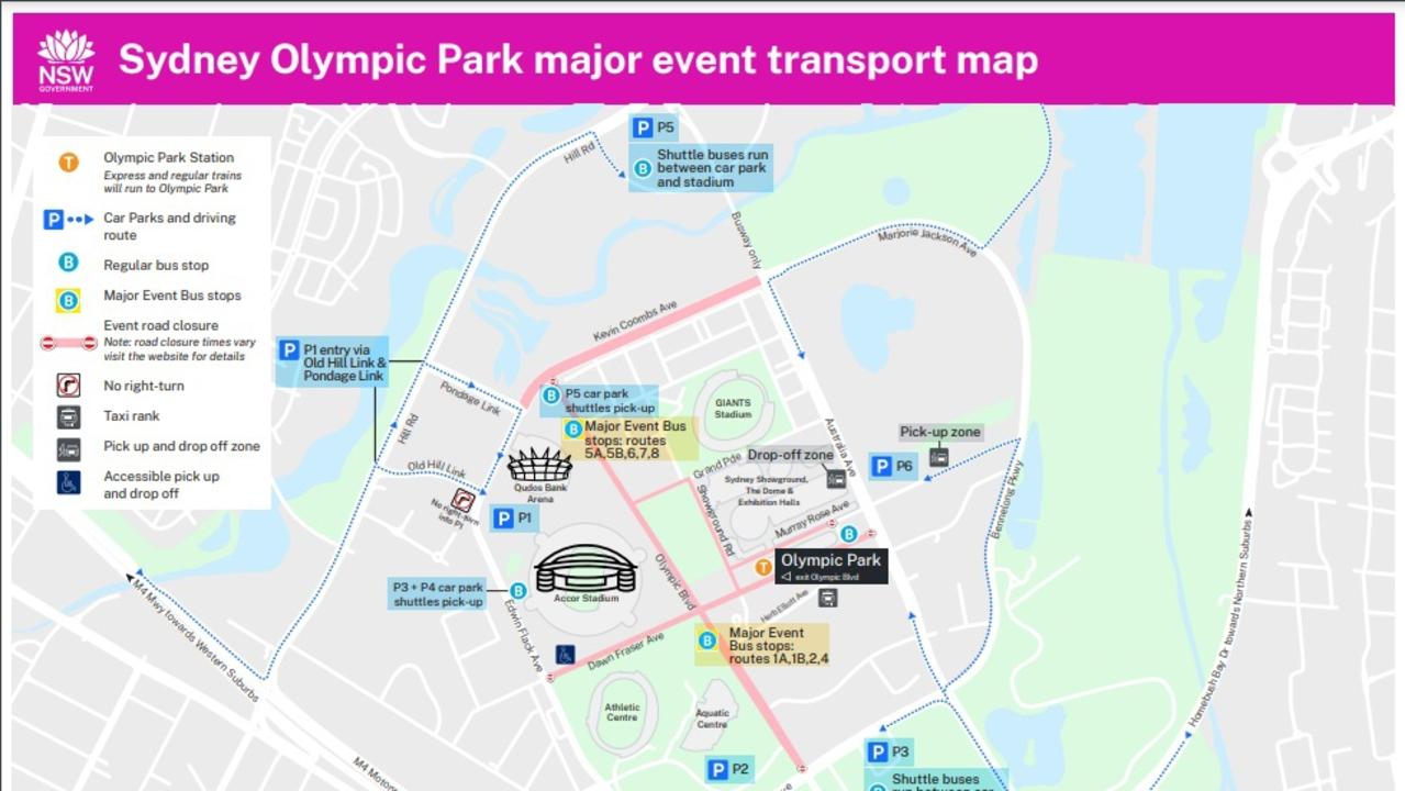 Sydney Olympic Park Transport Map. Picture: Transport NSW