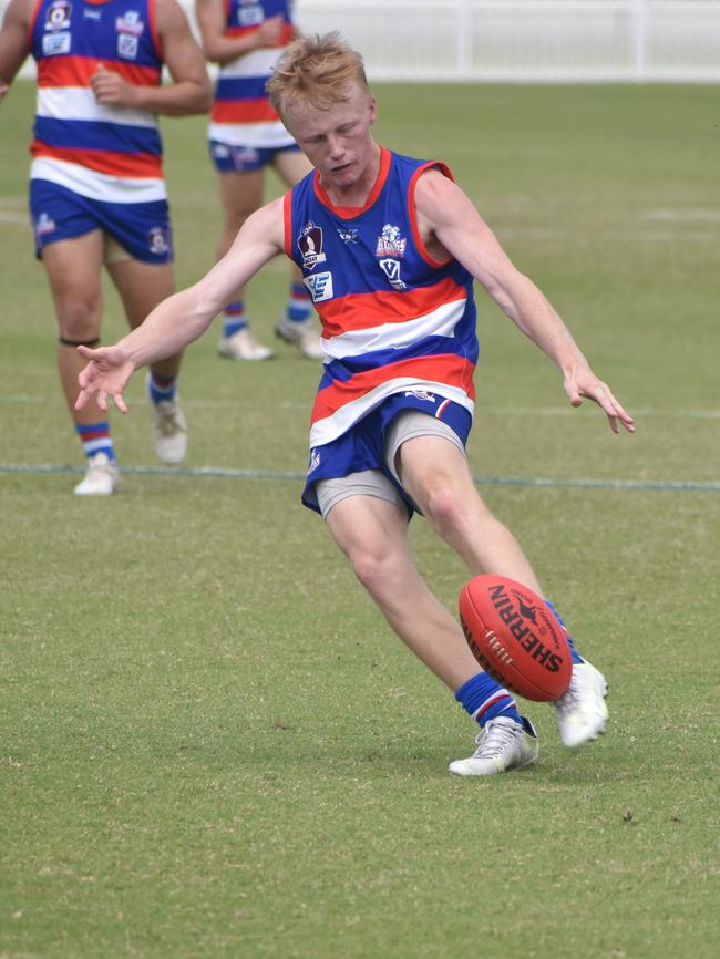 Joel Ramsdale in the Moranbah Bulldogs v Whitsunday Sea Eagles u17s AFL grand final at Magpies Sporting Club, Mackay, September 11, 2021. Picture: Matthew Forrest