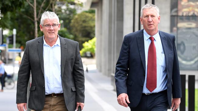 Brothers Neil and Denis Wagner leave Brisbane’s Supreme Court. Picture: Dan Peled