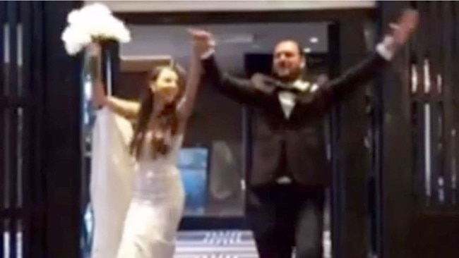 The bride and her family have been fined for breaking strict stay at home orders to hold a wedding in Sydney’s CBD. The groom has not broken any health orders. Picture: Nine