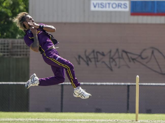 Tiron Fernando bowling for McKinnon. Picture: Valeriu Campan