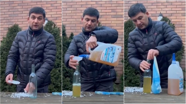 Former Ukraine Prime Minister Volodymyr Groysman posted a step-by-step video guide on how to make the makeshift weapon. Picture: Facebook