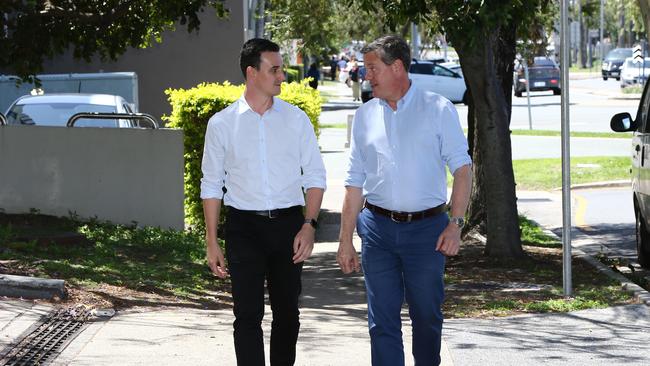 LNP leader Tim Nicholls with Bonney LNP candidate Sam O'Connor on the Coast campaign trail. Picture Glenn Hampson