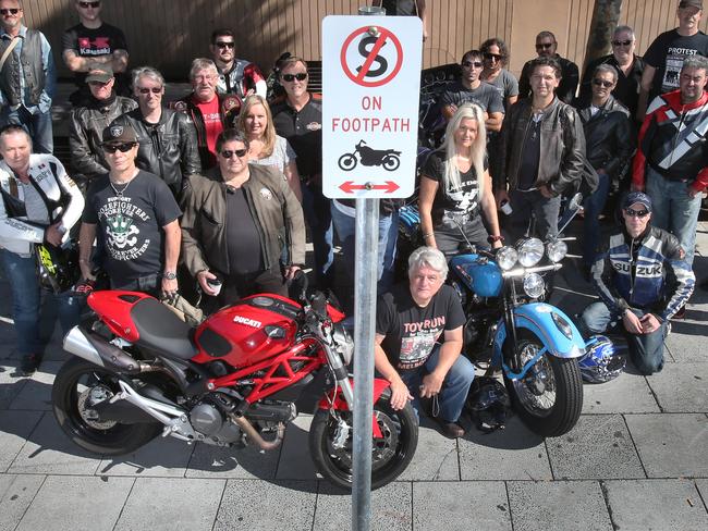 Motorcyclists protested against footpath bans in Acland St, St Kilda in 2016. Picture: David Crosling