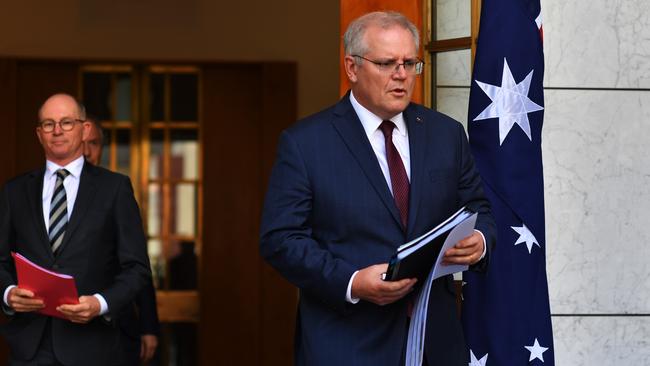 Scott Morrison arrives to brief reporters on the National Cabinet. Picture: Getty Image