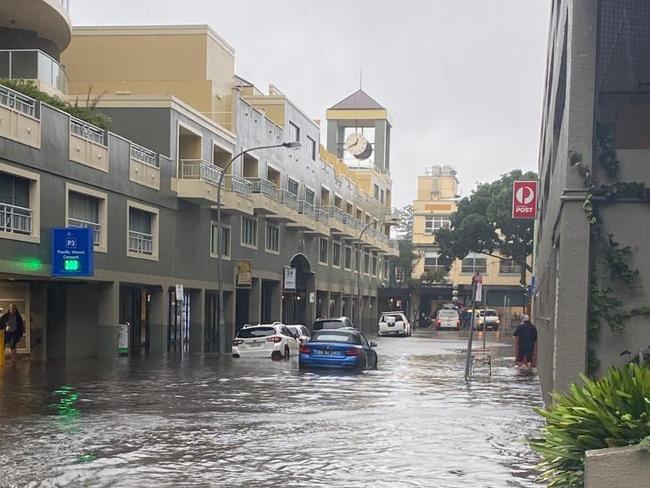 Central Ave in Manly flooding on Tuesday afternoon. Picture: Steve Thomas