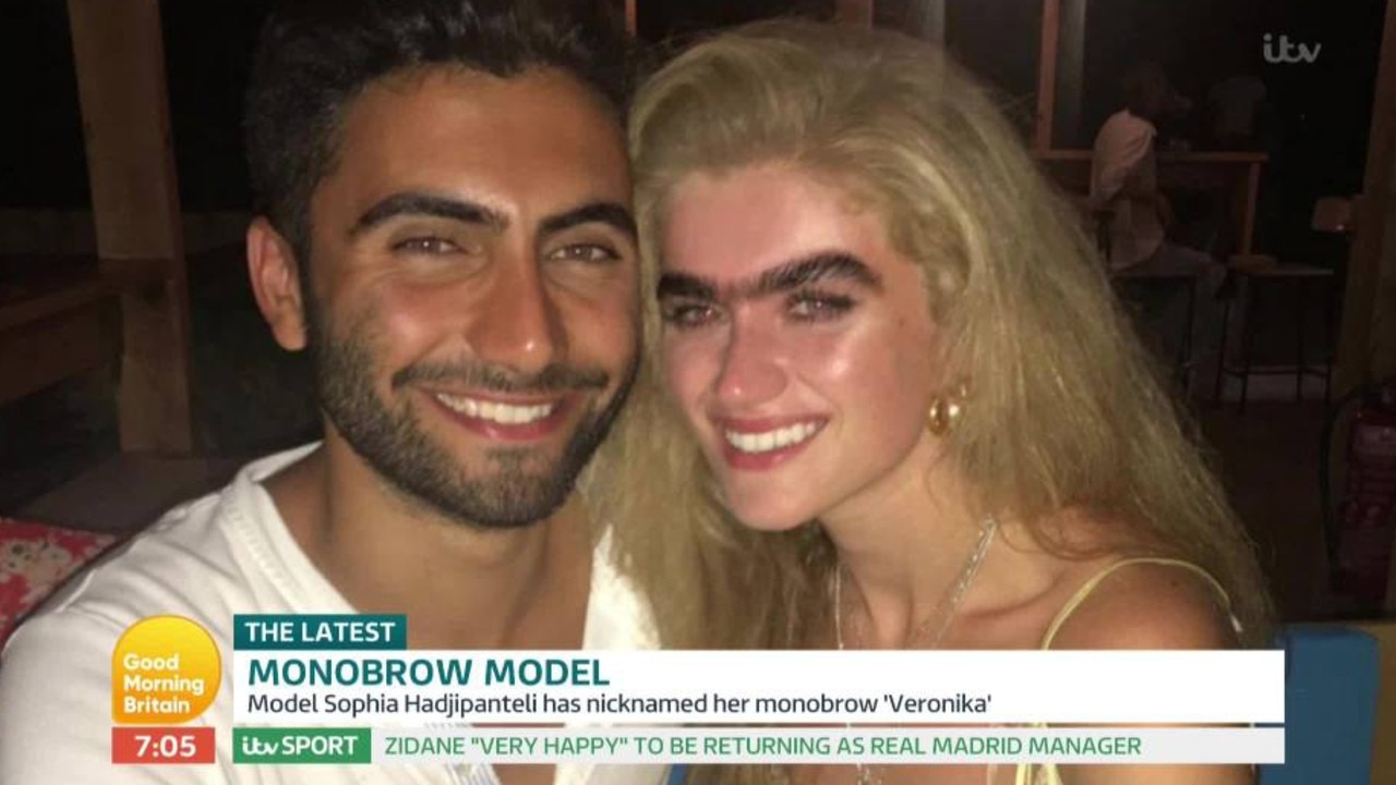 Sophia with her boyfriend Zac Apostolou who loves her monobrow. Picture: ITV