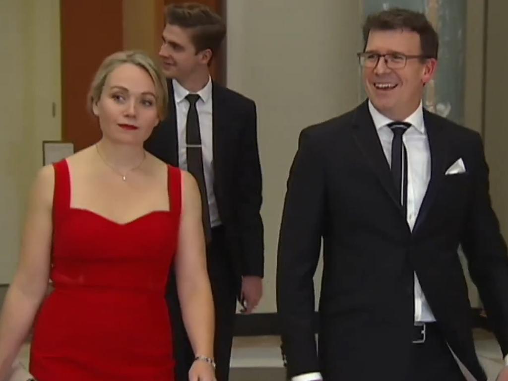 Federal member of parliament Alan Tudge arrives at the 2017 Midwinter Ball in the company of Liberal staffer Rachelle Miller who he was having an affair with.