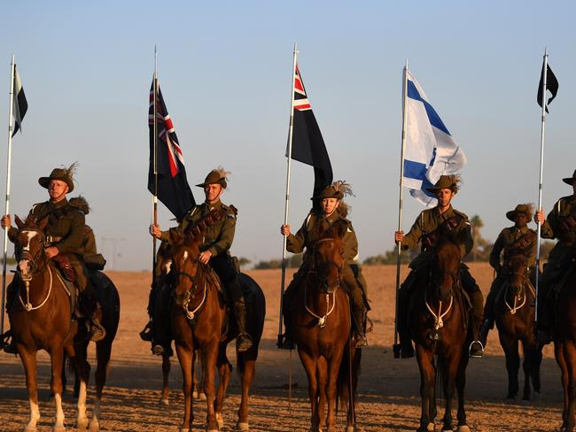 History enthusiasts, many of them descendants of soldiers who fought in the Australian Light Horse Brigade, take part in a re-enactment of the charge on Beersheba. Picture: AAP.