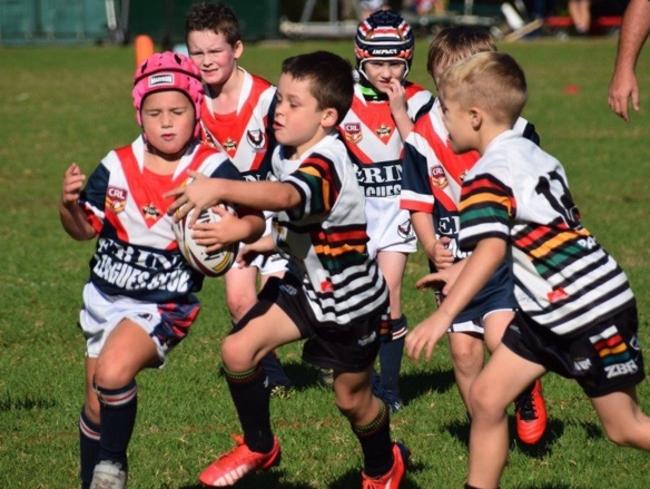 Kids playing rugby league in the Central Coast District Junior Rugby League. Picture: CCDJRL