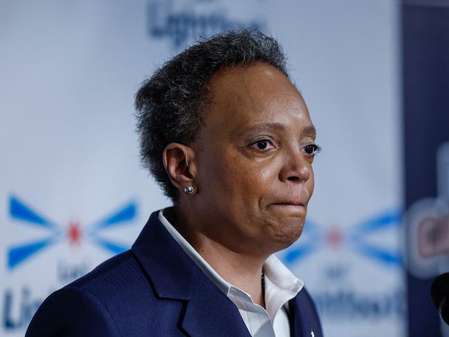 CHICAGO, IL - FEBRUARY 28: Chicago Mayor Lori Lightfoot reacts as she speaks during election night rally at Mid-America Carpenters Regional Council on February 28, 2023 in Chicago, Illinois. Lightfoot lost in her bid for a second term, trailing former public schools executive Paul Vallas and Brandon Johnson, a county board commissioner, both of whom advance to a runoff election on April 4.   Kamil Krzaczynski/Getty Images/AFP (Photo by Kamil Krzaczynski / GETTY IMAGES NORTH AMERICA / Getty Images via AFP)