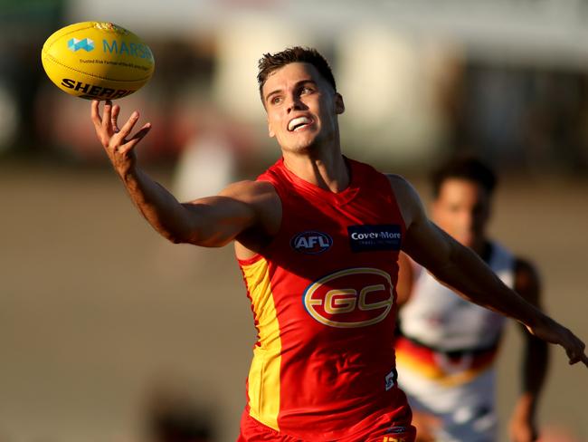 Jack Bowes of the Suns during the AFL Marsh Community Series pre-season match between the Adelaide Crows and the Gold Coast Suns at Hickinbotham Oval in Adelaide, Friday, March 6, 2020. (AAP Image/Kelly Barnes)