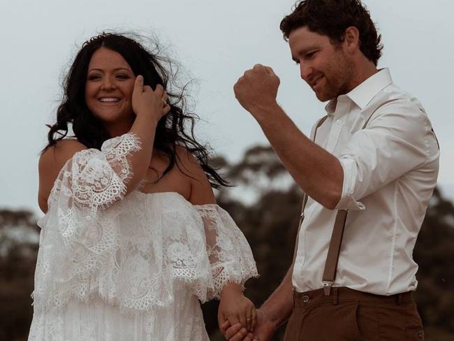 Brad Skinner with wife Danni on their wedding day. Picture: Supplied