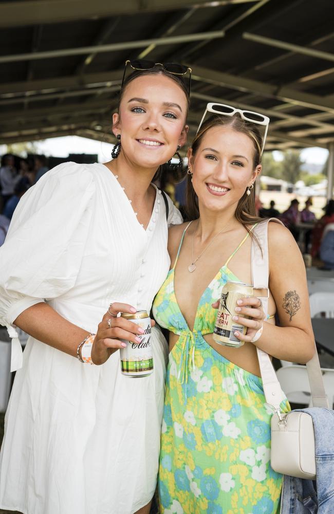 Ren Allen (left) and Abby Coleborn at the Clifton Races hosted by Clifton Jockey Club, Saturday, October 28, 2023. Picture: Kevin Farmer