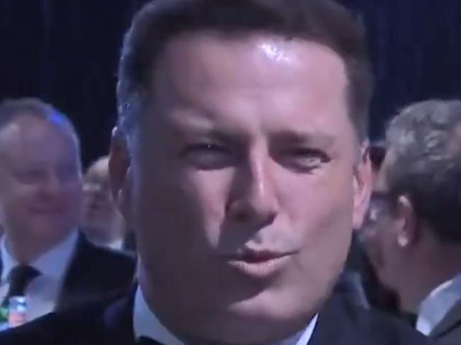 Karl Stefanovic gets stitched up at the Logies. Picture: Nine.