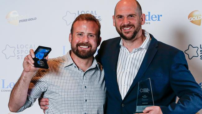 Patrick Lane with coach Brent Reid, Goannas Deaf Basketball Australia, at Leader Local Sports Star event on October 14b at the MCG.Patrick won Senior Sports Star for Progress Leader whilst Brent was the State Winner for 'Service to Sport'