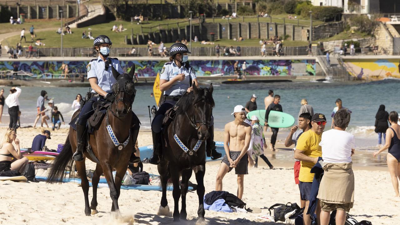 Police patrol Bondi Beach on the weekend. Picture: Getty Images