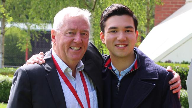 Ballarat Clarendon College Principal David Shepherd congratulates 2022 Dux, Zachary Hengel.