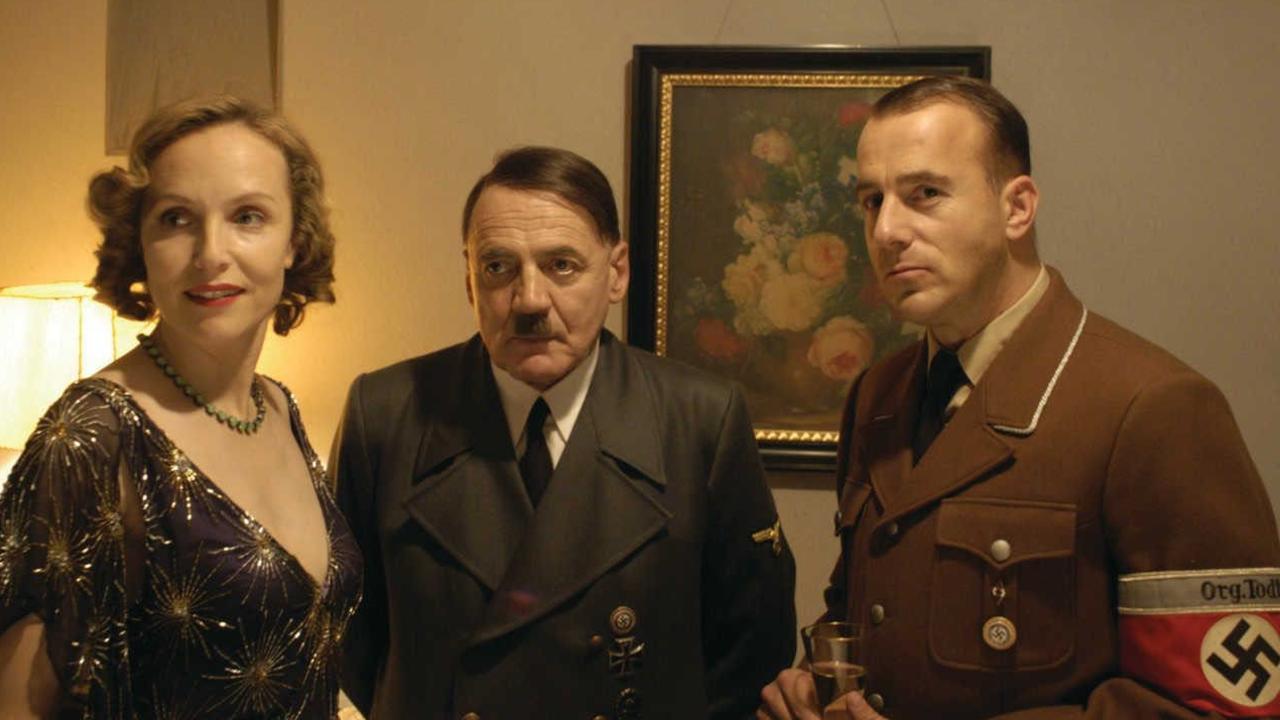 Actor Juliane Kohler with Bruno Ganz and Albert Speer in scene from the movie Downfall.