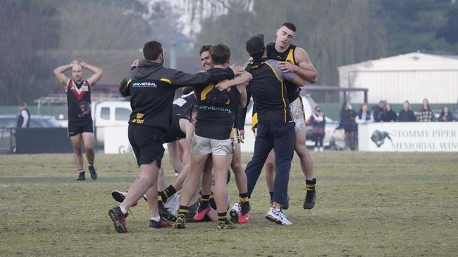 MPNFL: Seaford players celebrate their victory. Picture: Valeriu Campan