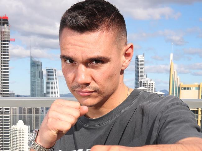 Australian boxing superstar, Tim Tszyu,on top of Rhapsody looking over the Surfers Paradise, after deciding to make the Gold Coast his training base for his upcoming fight. Picture Glenn Hampson