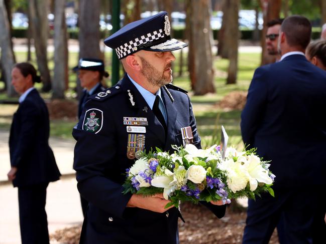 Mourners at the memorial service with full police honours for constables Rachel McCrow and Matthew Arnold at Brisbane Entertainment Centre. Picture: David Clark