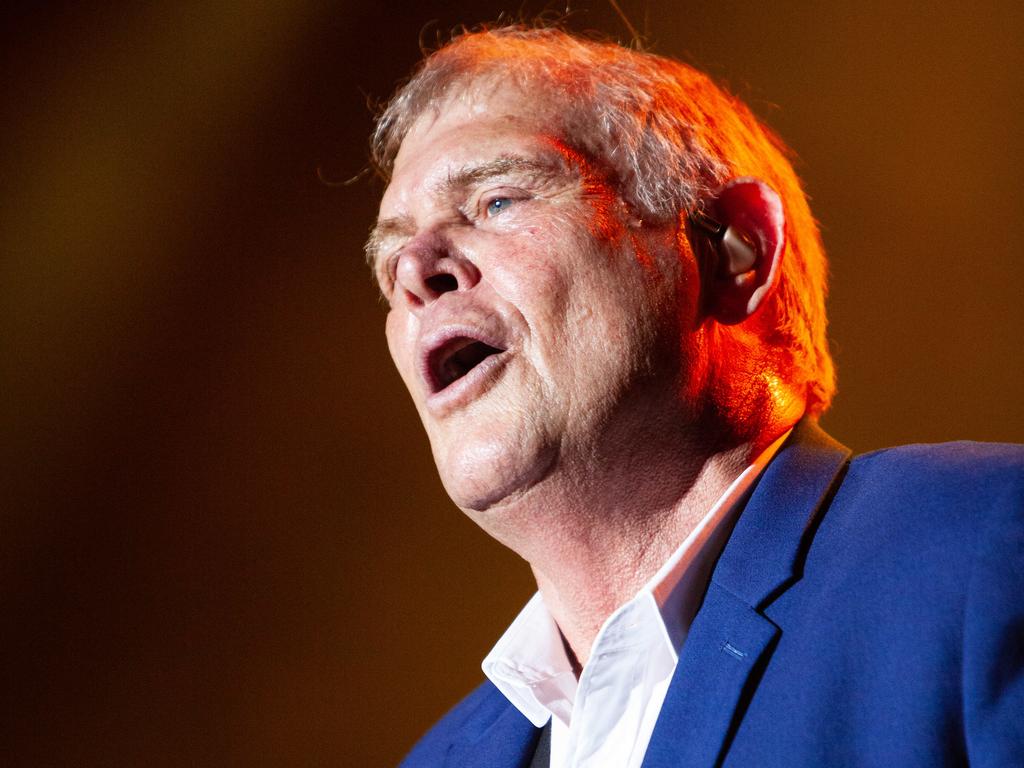 2John Farnham belts out his classics at the Hay Mate drought relief concert in Scully Park, Tamworth. Picture: Luke Drew
