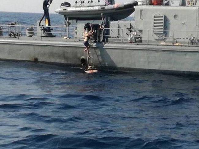 Kay Longstaff pictured being rescued by MORH Coast Guard in the Adriatic Sea. Picture: MORH