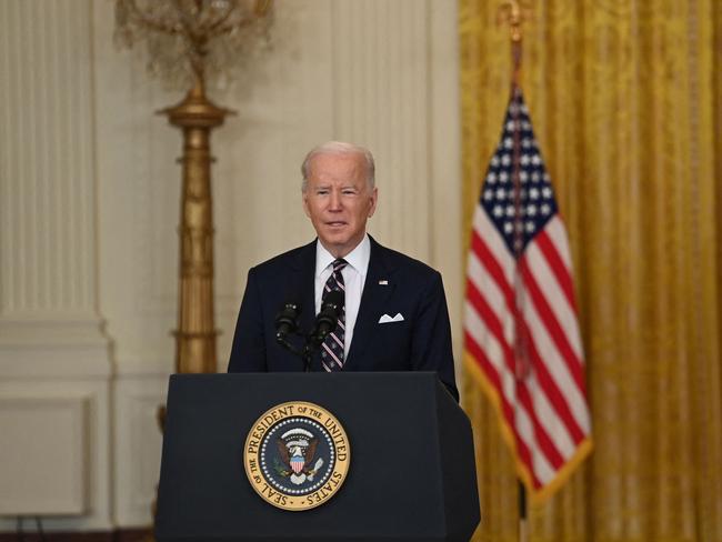 US President Joe Biden speaks about Russian military activity near Ukraine. Picture: AFP