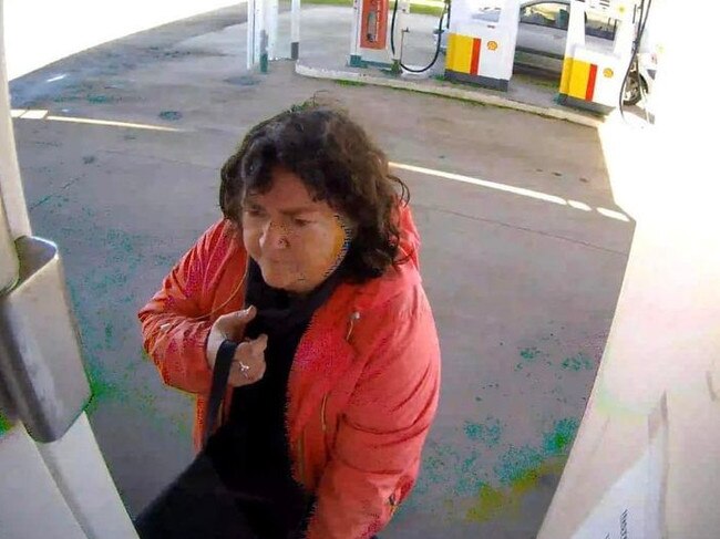 Colleen South, 58, was captured on CCTV at Sunraysia Petroleum at Berriwillock on the Calder Highway on Sunday, July 3 at about 12pm. Picture: Facebook