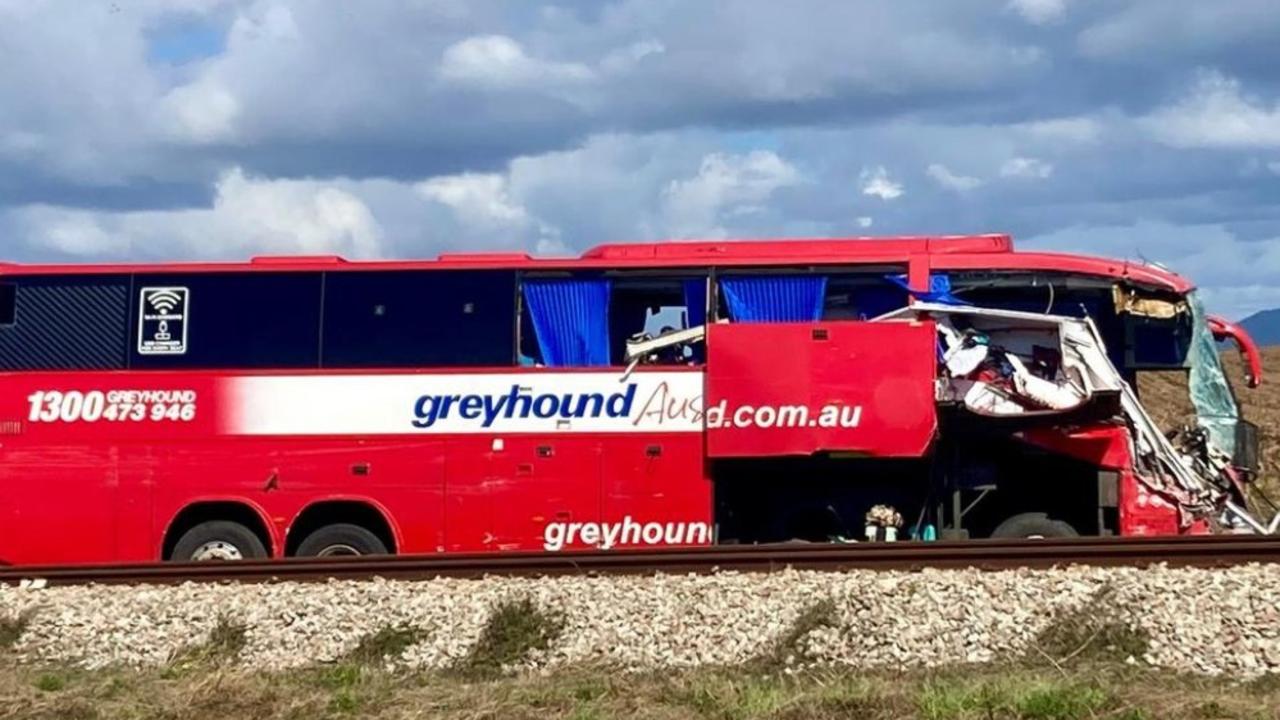 Three people were killed in a horrific crash between a bus and a car towing a caravan on the Bruce Highway near Gumlu, in Queensland’s Whitsundays region. Picture: Supplied