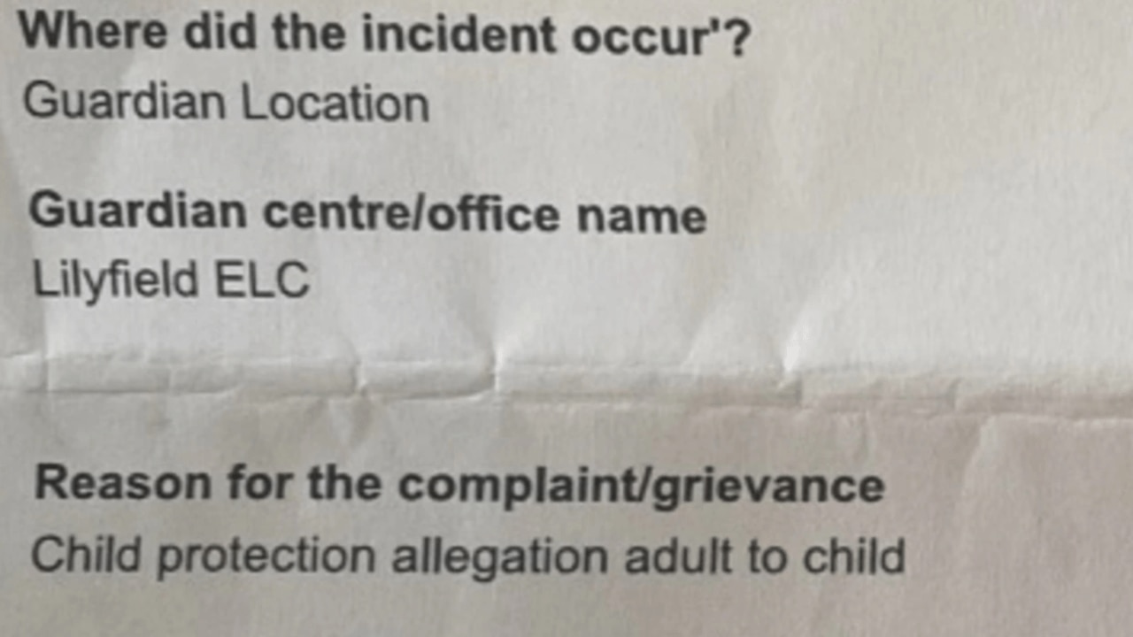 An extract from the incident report supplied to the parent by Guardian. Picture: Supplied