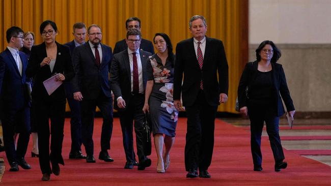 Steve Daines (centre R) leads a delegation of US company CEOs to a meeting with Chinese Premier Li Qiang in the Fujian Room at the Great Hall of the People in Beijing. Picture; AFP.