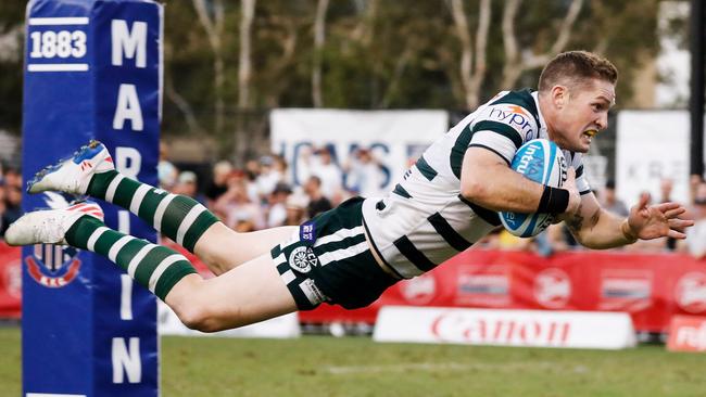 Warringah halfback Josh Holmes dives over for a matchwinning try against Manly this season. Picture: Karen Watson