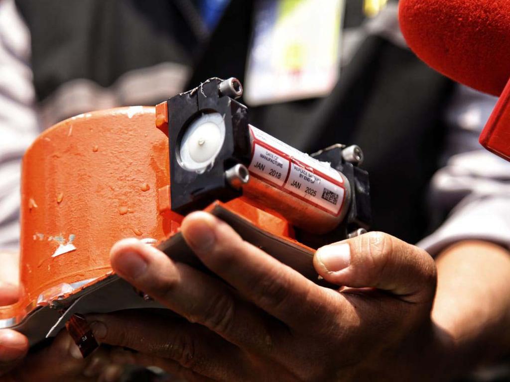 Part of the flight data recorder of Lion Air flight JT610 that crashed in October. Picture: Pradita Utama/DETIKCOM/AFP)